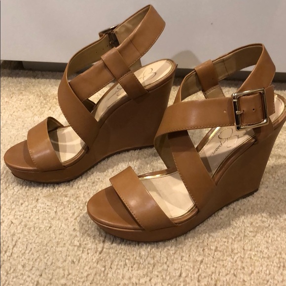 Jessica Simpson - Tan leather wedge heels - sz 8 - Picture 2 of 6